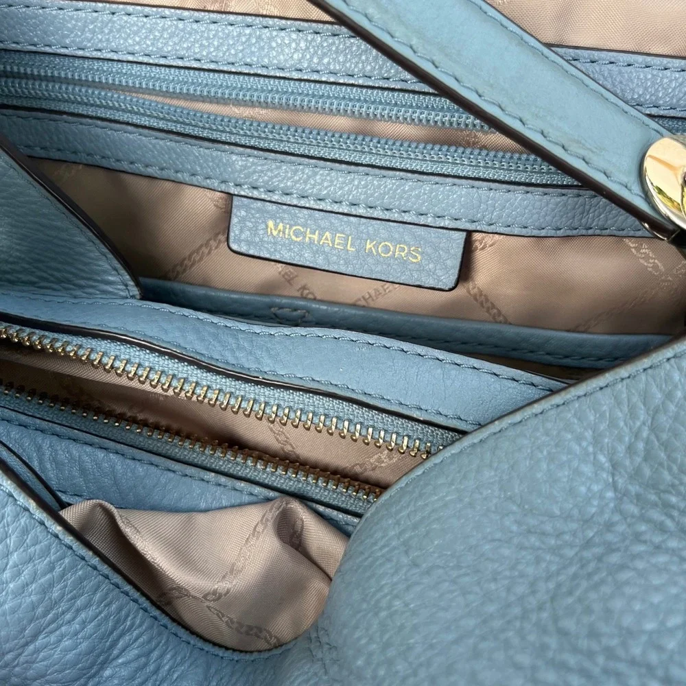 Michael Kors Raven Light Blue Pebbled Leather Shoulder Bag 30T8TRXE3L